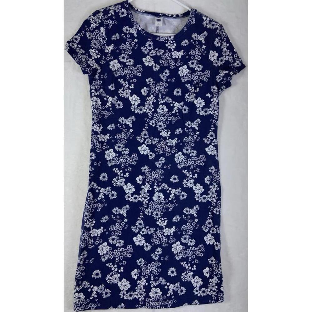 Women's Old Navy Short-Sleeve Floral Dress, Blue/White Medium Classic 2016 EUC